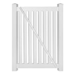 White Crestview 4 foot vinyl pool fencing gate stock image