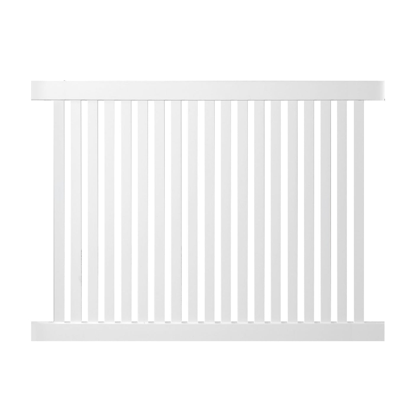 White Crestview vinyl pool fence stock image