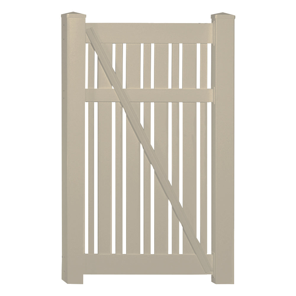 Khaki Davenport vinyl semi-privacy fencing gate stock image