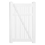White Davenport vinyl semi-privacy fencing gate stock image