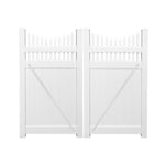 White Halifax vinyl privacy fencing double gate stock image