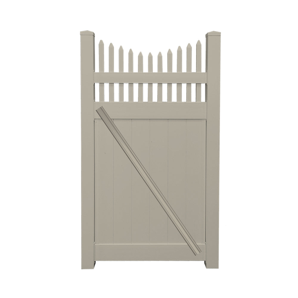 Khaki Halifax vinyl privacy fencing gate stock image