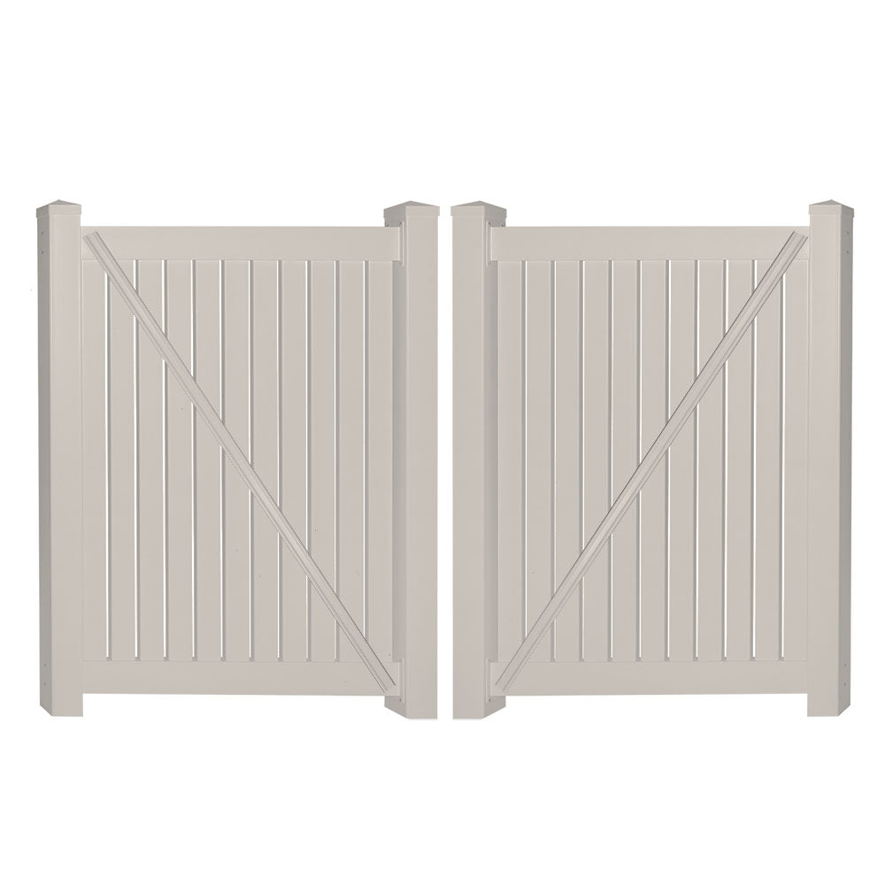 Tan Hanover 4 foot vinyl pool fencing double gate stock image