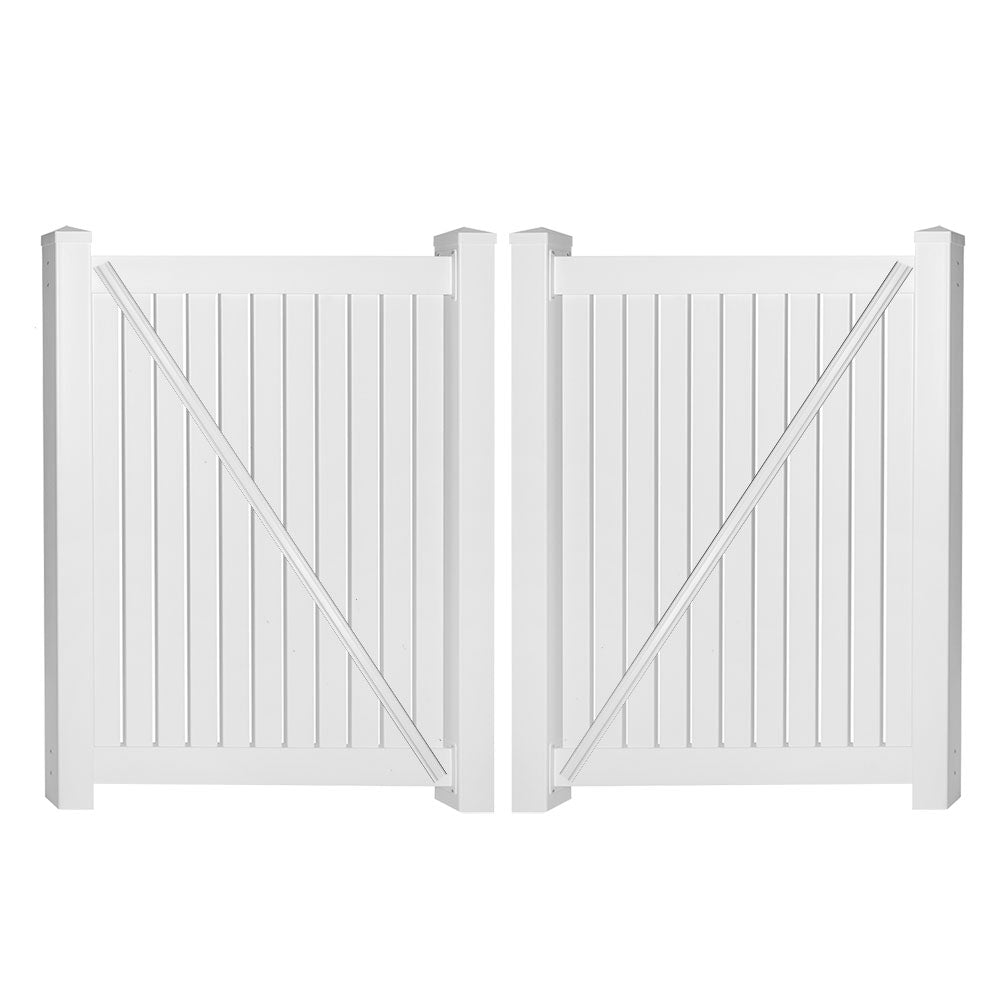 White Hanover 4 foot vinyl pool fencing double gate stock image