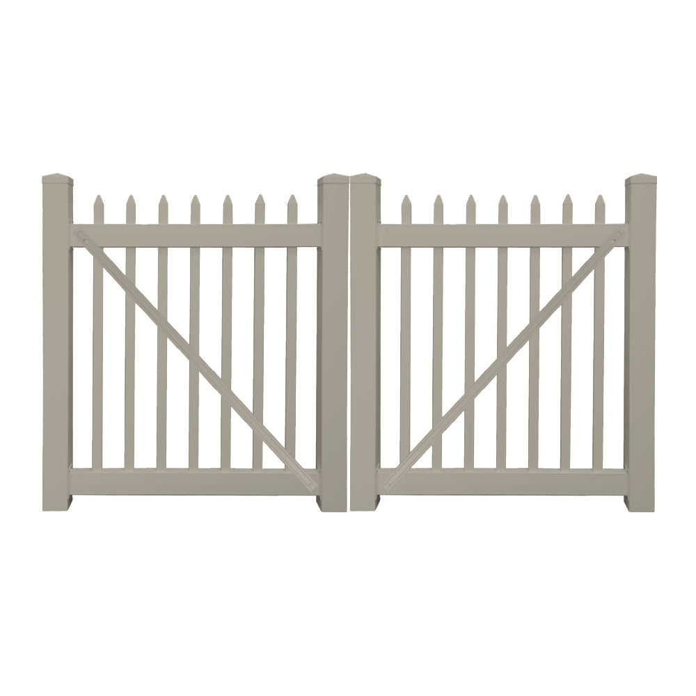 Khaki Abbington vinyl picket fencing double gate stock image