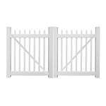 White Abbington vinyl picket fencing double gate stock image