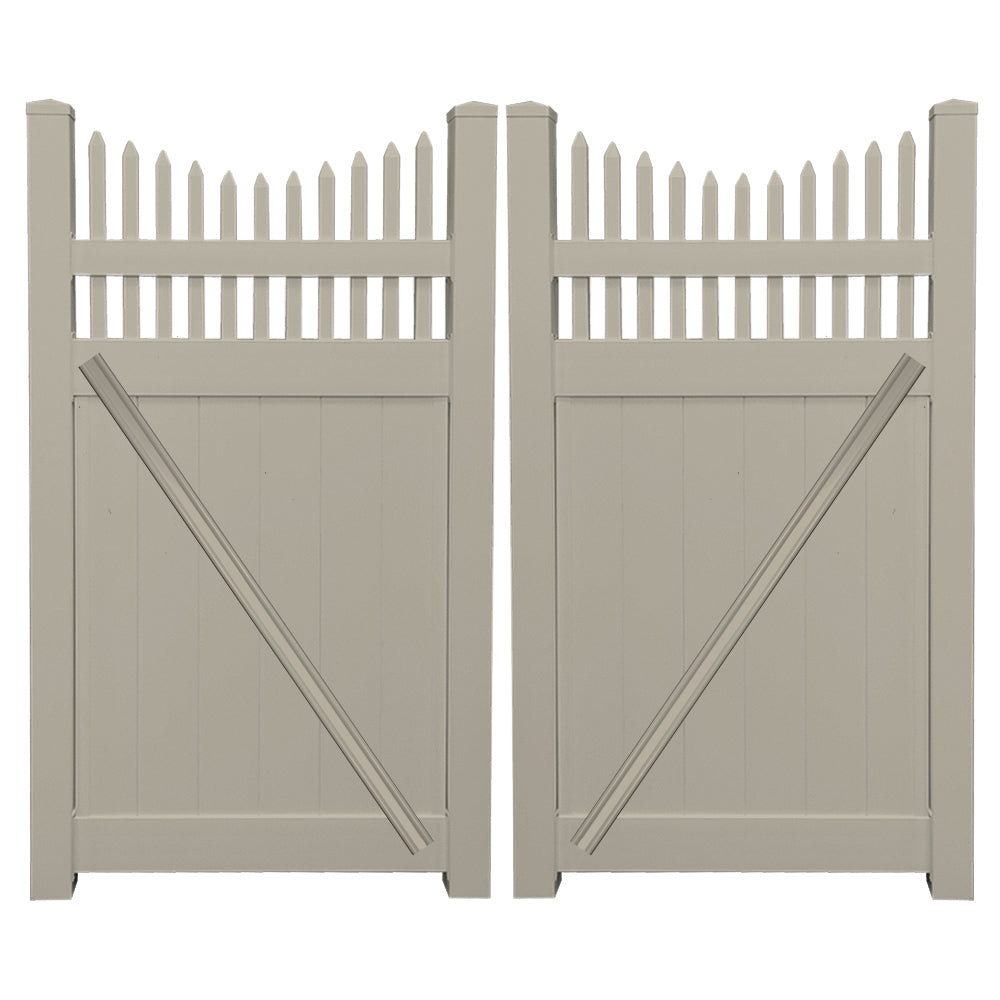 Khaki Halifax vinyl privacy fencing double gate stock image