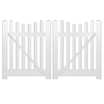 White Hampshire vinyl picket fencing double gate stock image