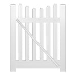 White Hampshire vinyl picket fencing gate stock image
