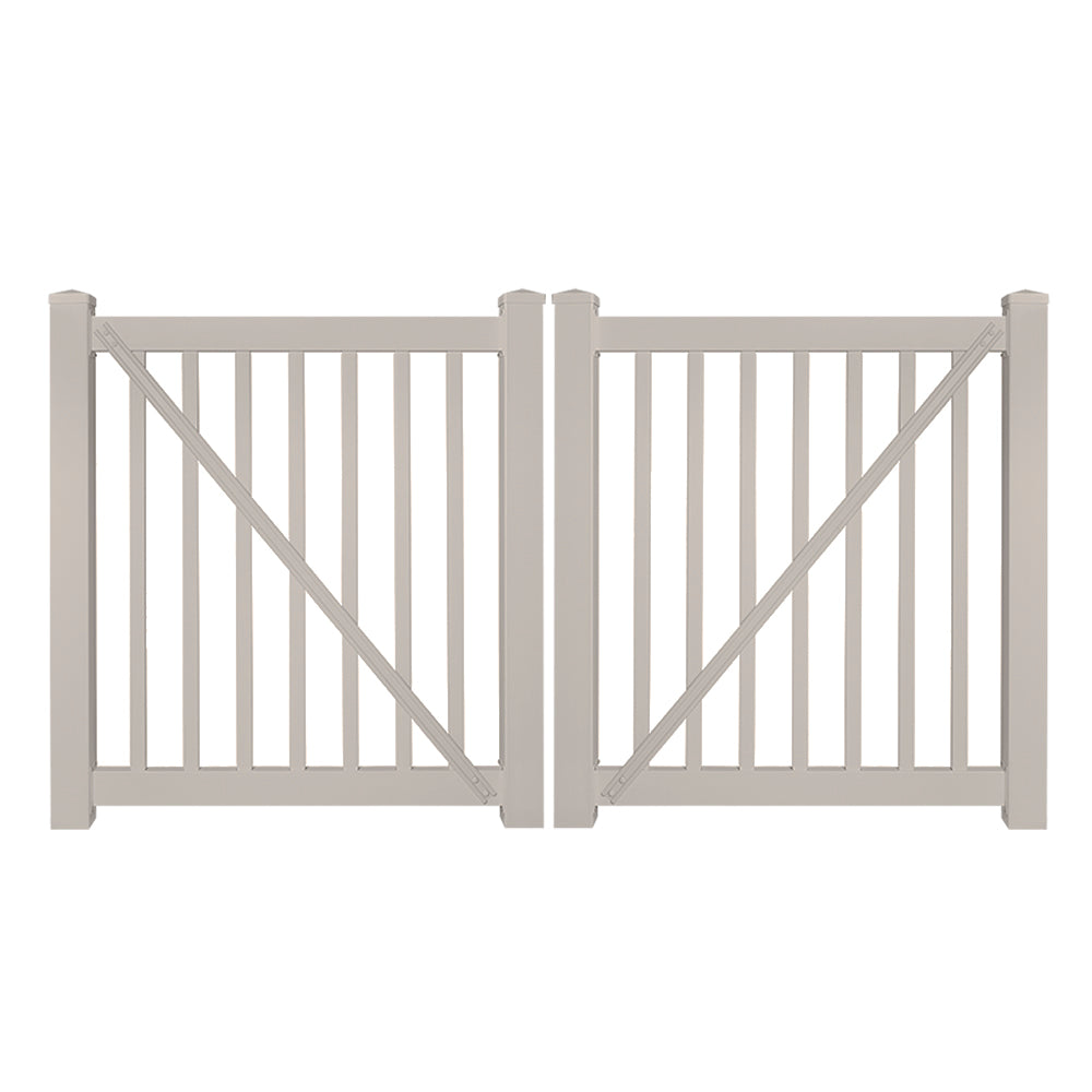 Tan Neptune 4 foot vinyl pool fencing double gate stock image