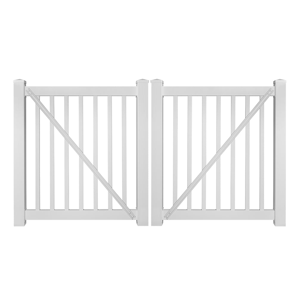 White Neptune 4 foot vinyl pool fencing double gate stock image