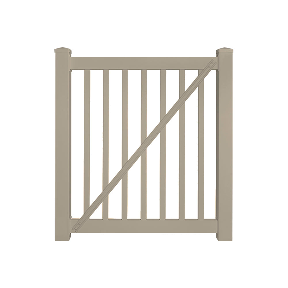 Khaki Neptune 4 foot vinyl pool fencing gate stock image