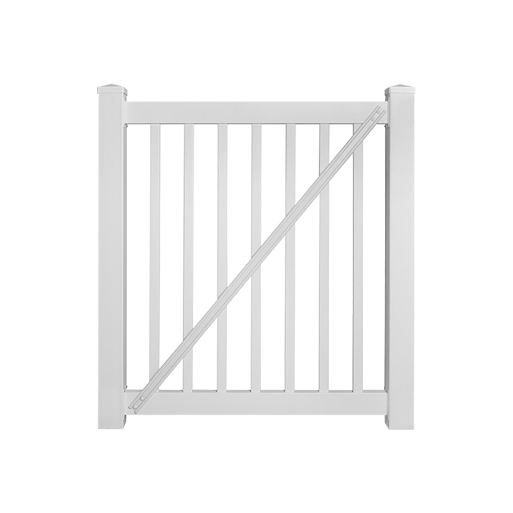 White Neptune 4 foot vinyl pool fencing gate stock image