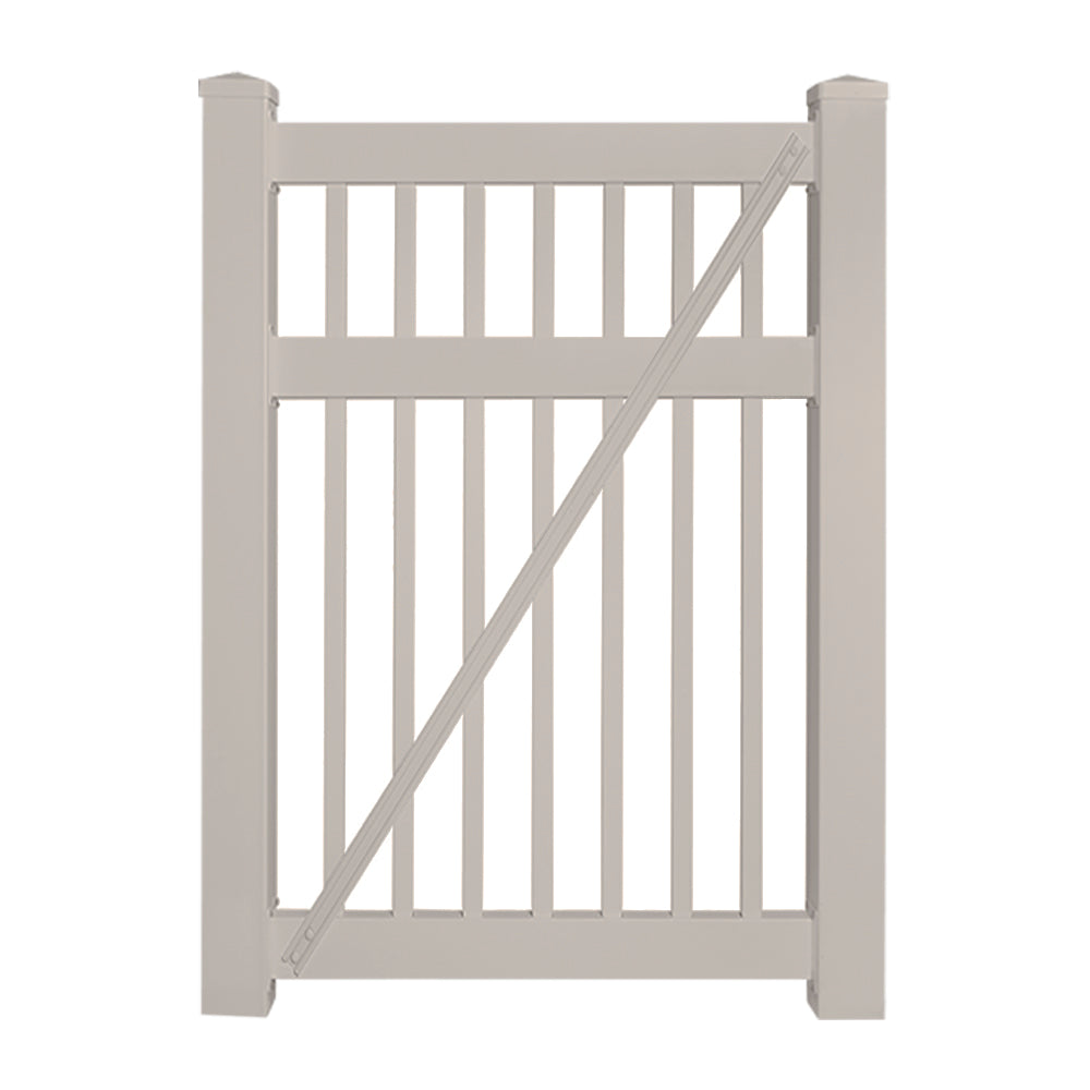 tan vinyl pool fence single gate