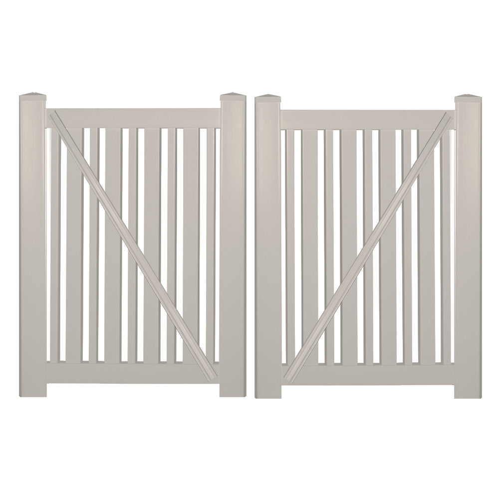 Tan Sarasota 4 foot vinyl pool fencing double gate stock image
