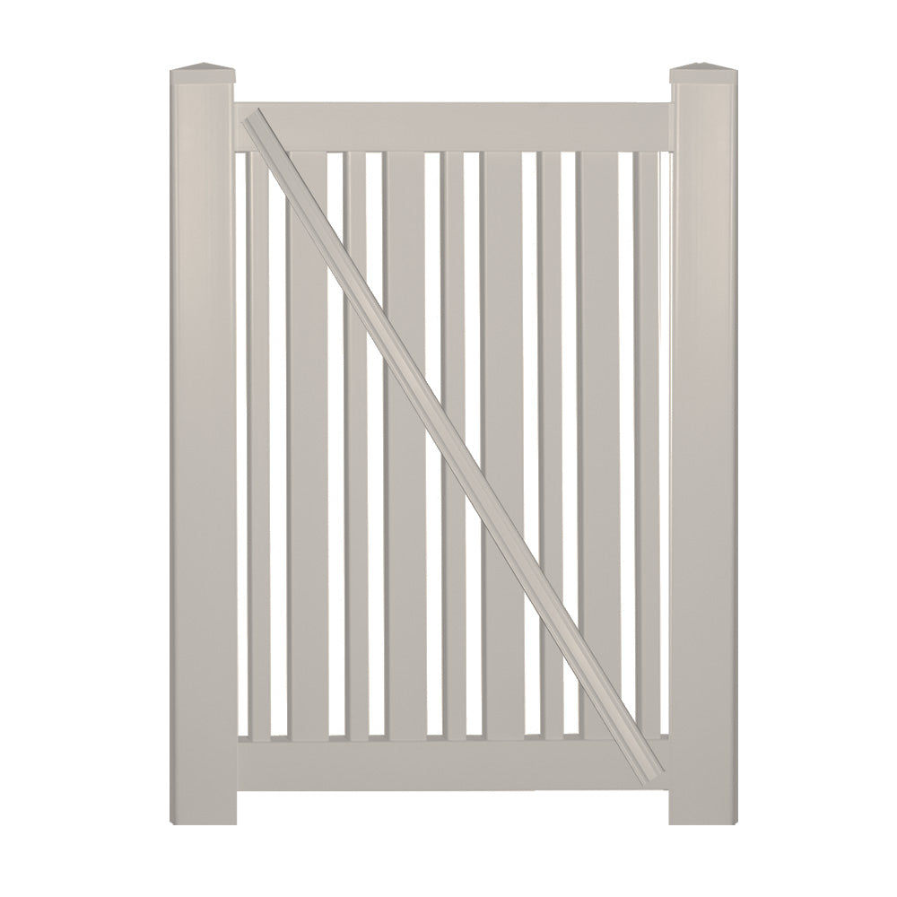 Tan Sarasota 4 foot vinyl pool fencing gate stock image