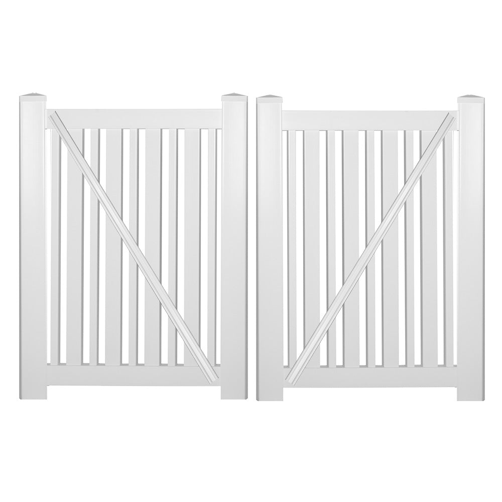 White Sarasota 4 foot vinyl pool fencing double gate stock image