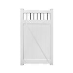 White Bradford vinyl privacy fencing gate stock image