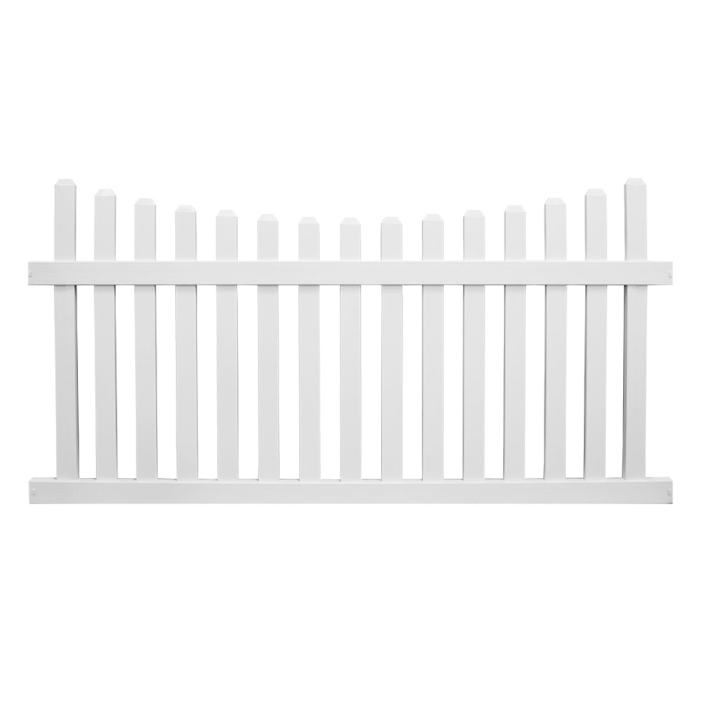 White Ellington vinyl picket fence stock image