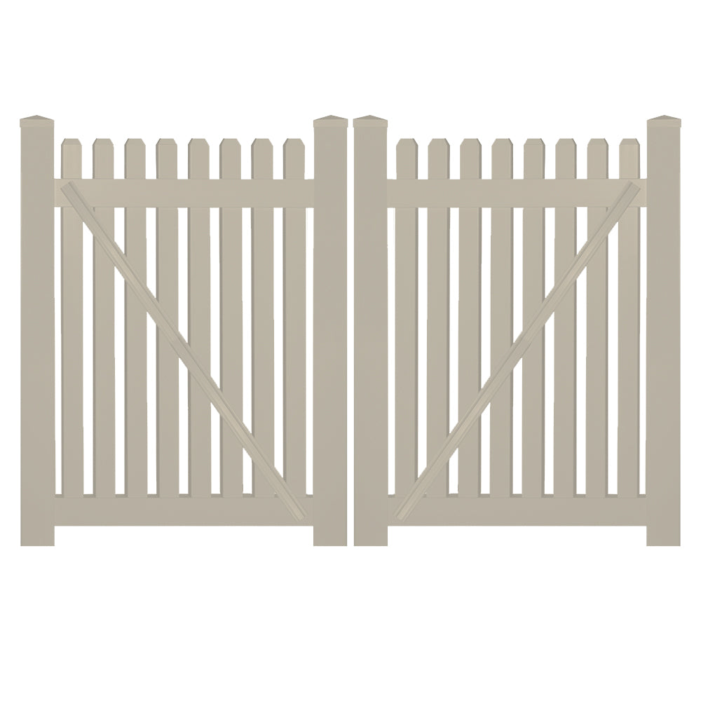 Khaki Provincetown vinyl picket fencing double gate stock image