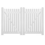 White Provincetown vinyl picket fencing double gate stock image