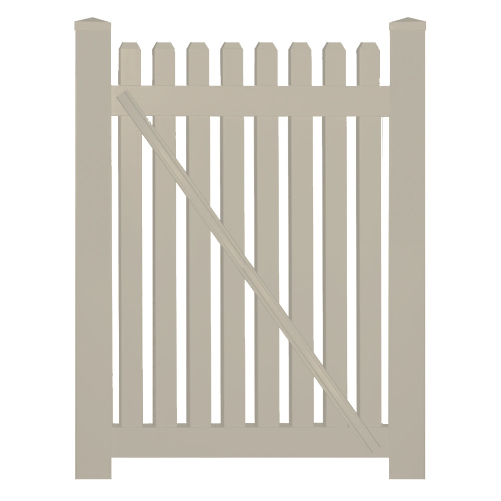 Khaki Provincetown vinyl picket fencing gate stock image