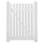 White Provincetown vinyl picket fencing gate stock image