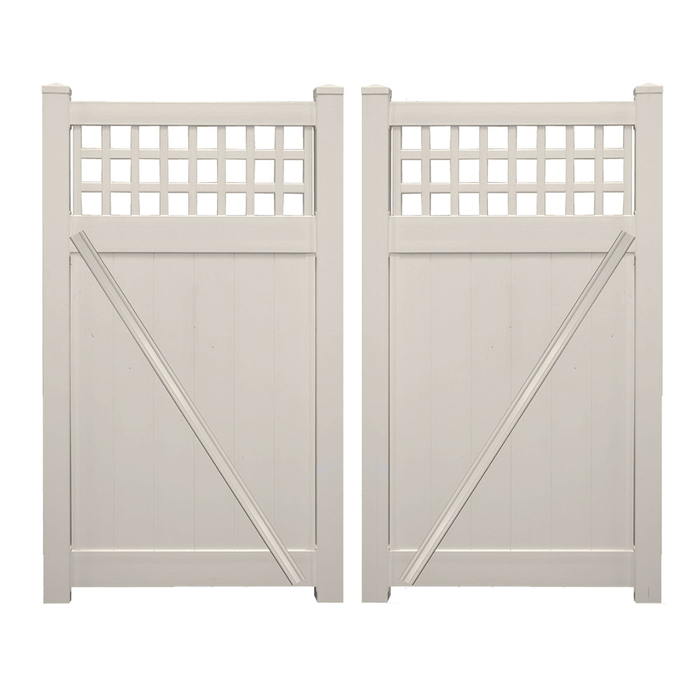 Tan Scottsdale vinyl privacy fencing double gate stock image