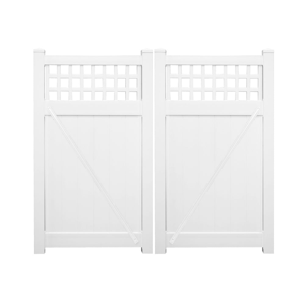 White Scottsdale vinyl privacy fencing double gate stock image