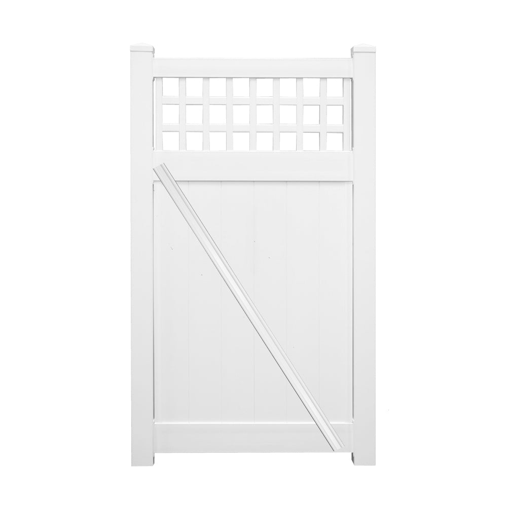 White Scottsdale vinyl privacy fencing gate stock image