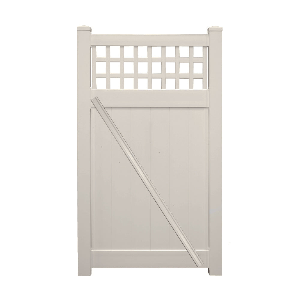 Tan Scottsdale vinyl privacy fencing gate stock image