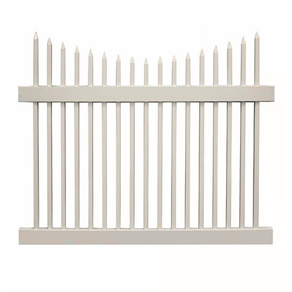 Tan Stratford vinyl picket fence stock image