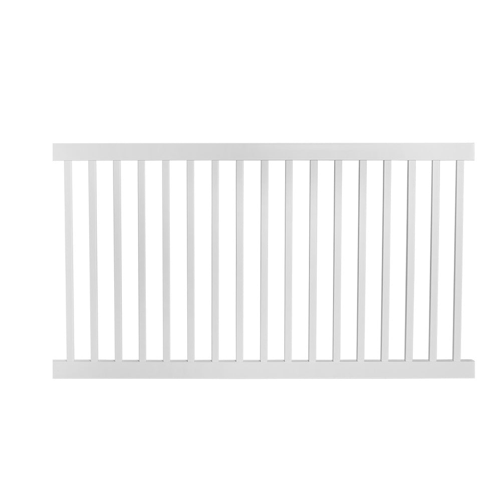 White Neptune vinyl pool fence stock image
