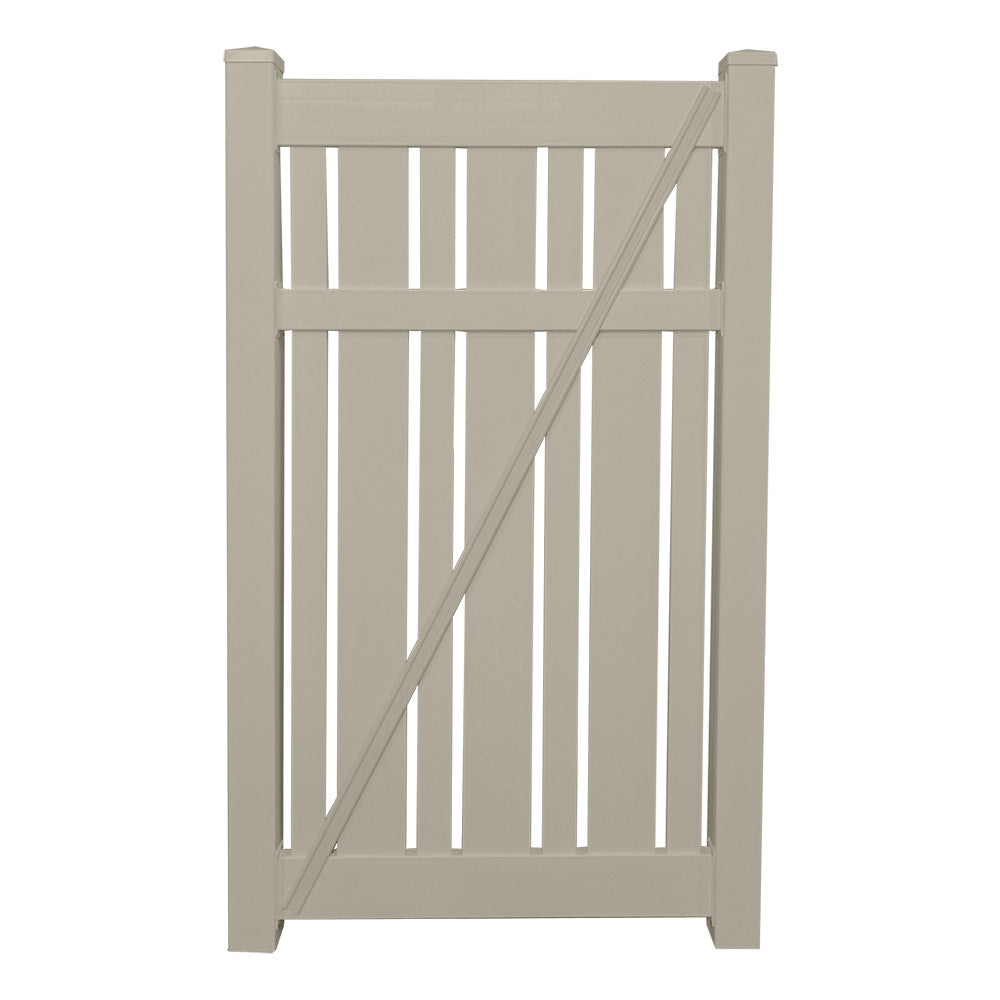 Khaki Alden vinyl semi-privacy fencing gate stock image