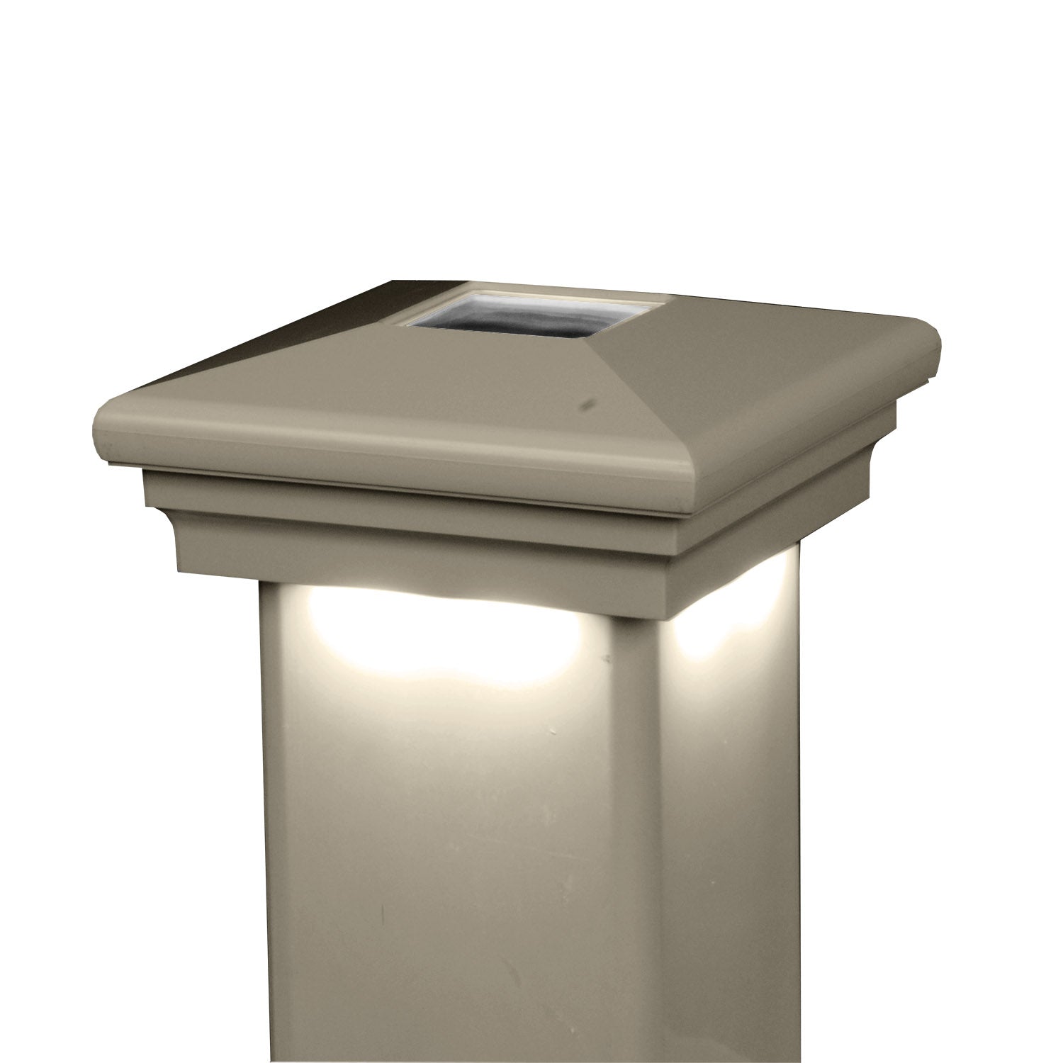 Khaki vinyl Neptune Downward solar LED post cap