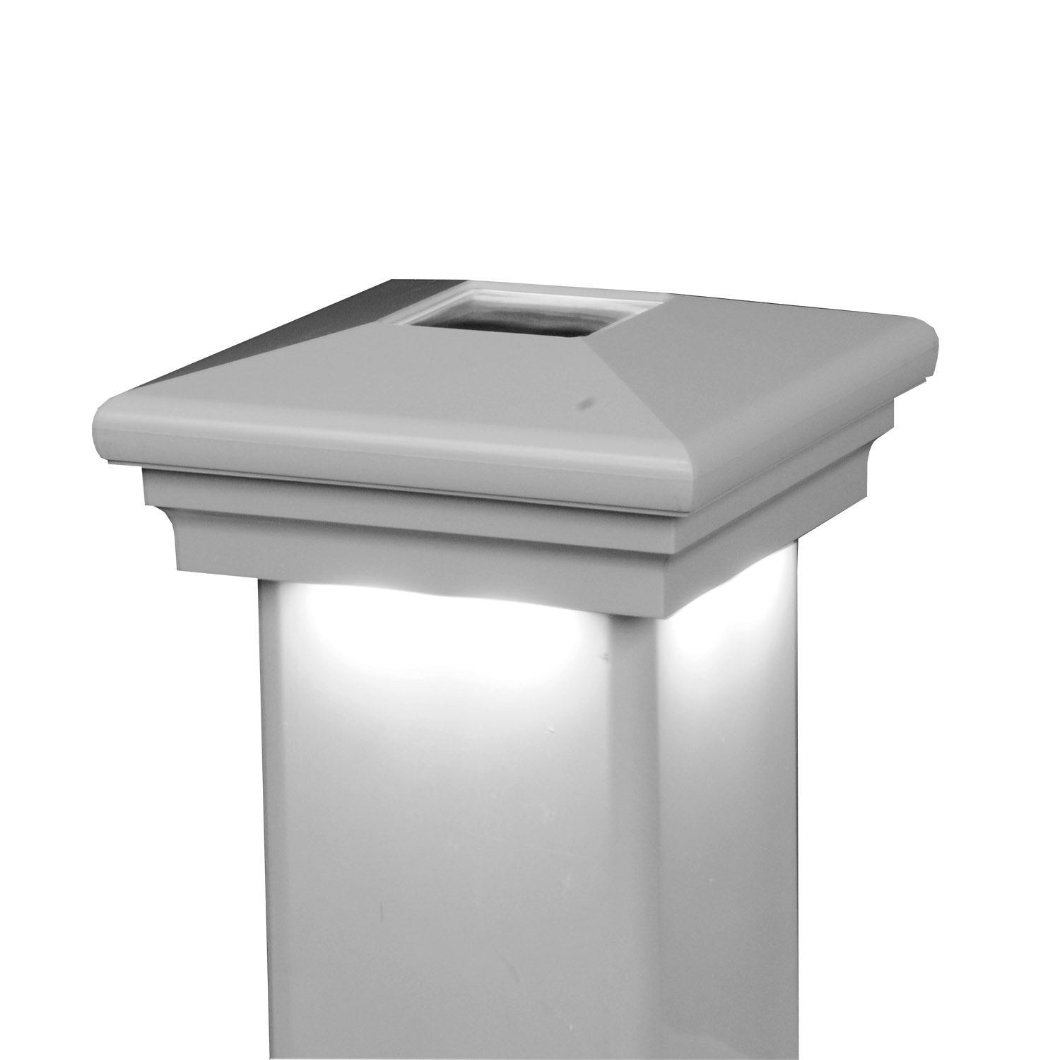 White vinyl Neptune Downward solar LED post cap