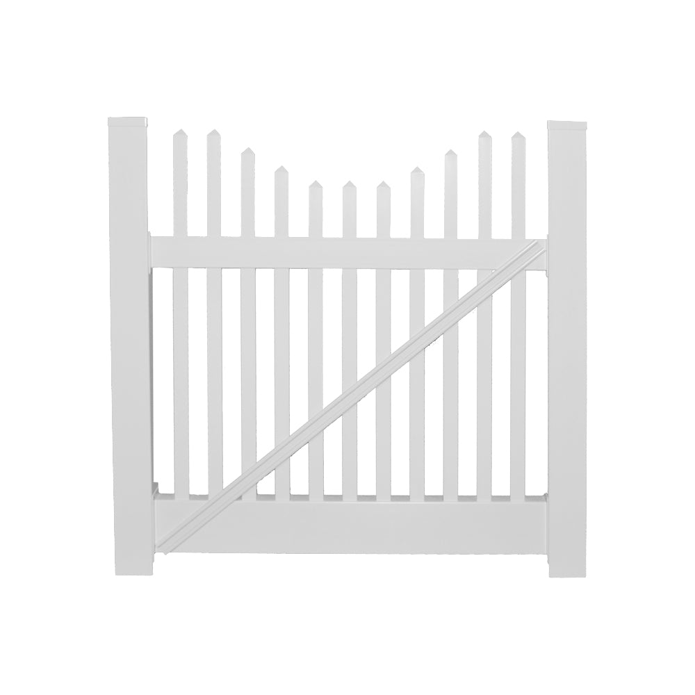 White Classic vinyl picket fencing gate stock image