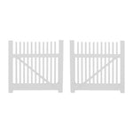 White Monterey vinyl picket fencing double gate stock image