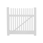 White Monterey vinyl picket fencing gate stock image