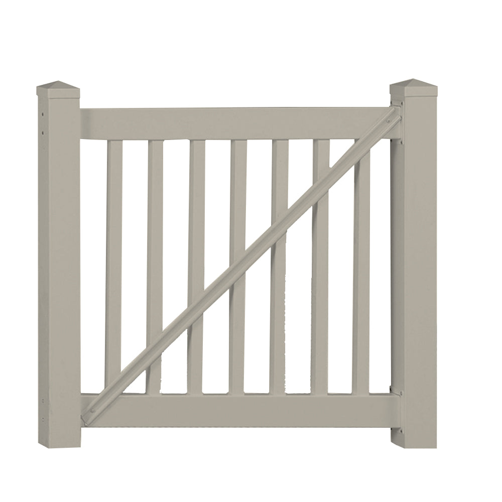 Khaki Greenwich vinyl railing gate stock image