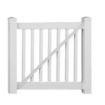 White Greenwich vinyl railing gate stock image