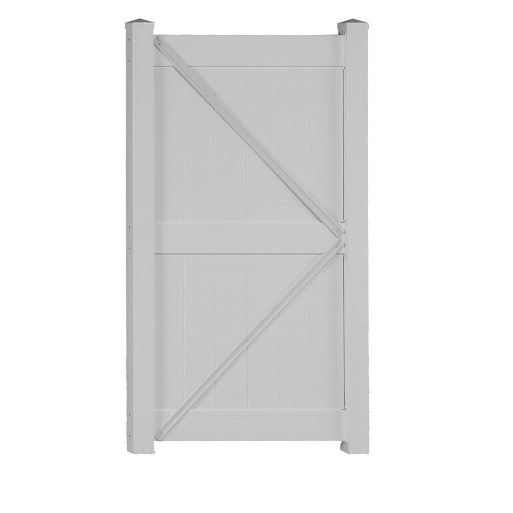 Grey Augusta vinyl privacy fencing gate stock image