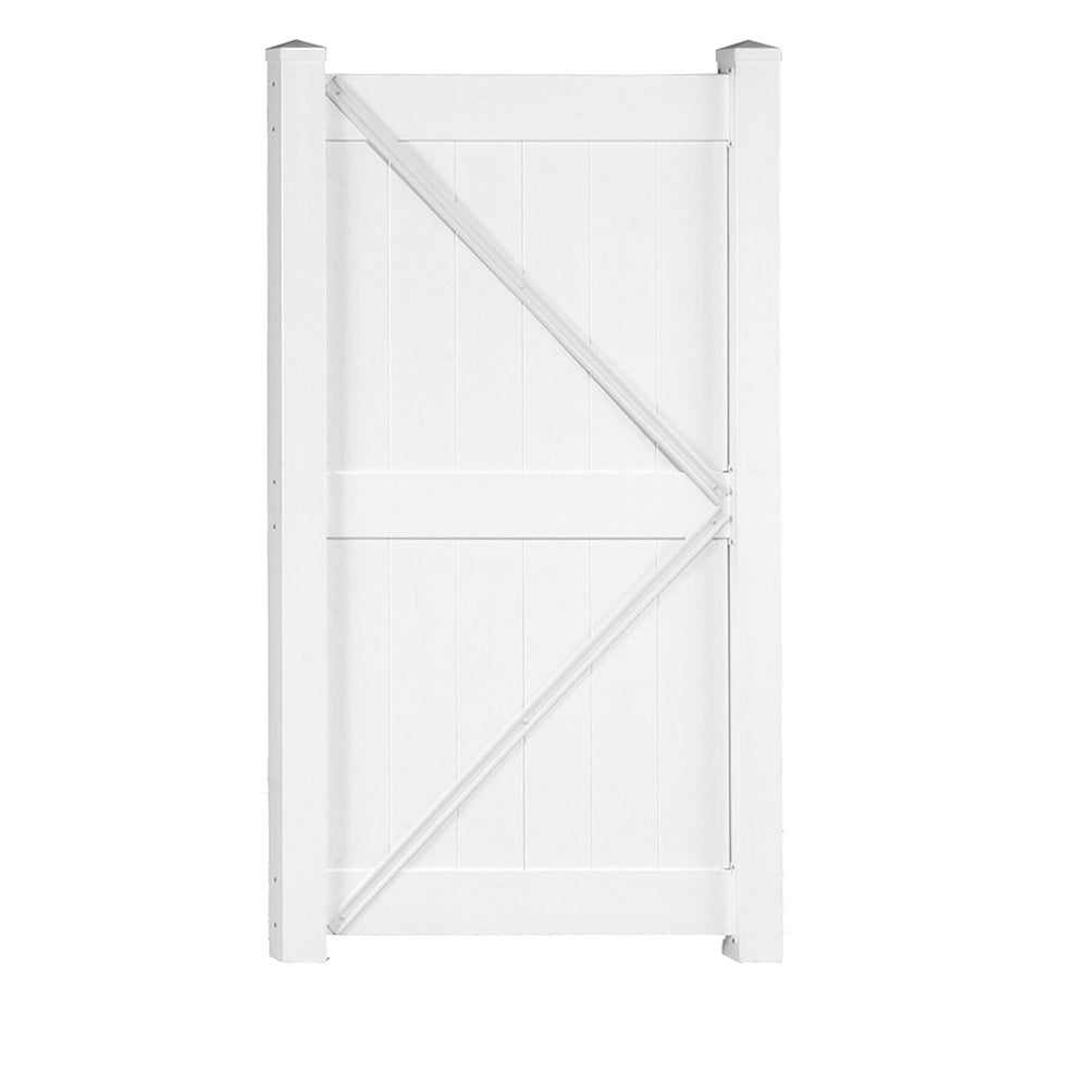 White Augusta vinyl privacy fencing gate stock image