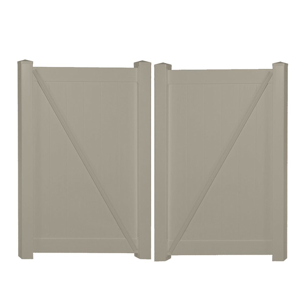 Khaki Savannah vinyl privacy fencing double gate stock image