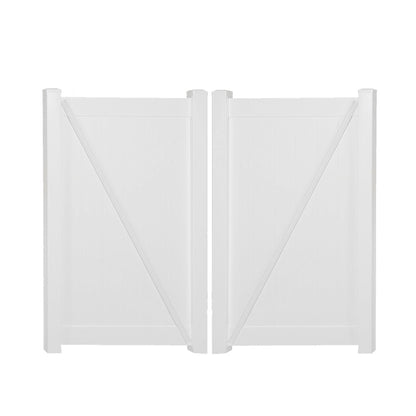 White Savannah vinyl privacy fencing double gate stock image
