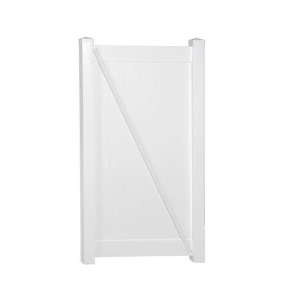 White Savannah vinyl privacy fencing gate stock image