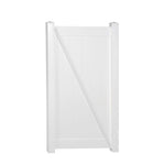 White Pembroke vinyl privacy fencing gate stock image
