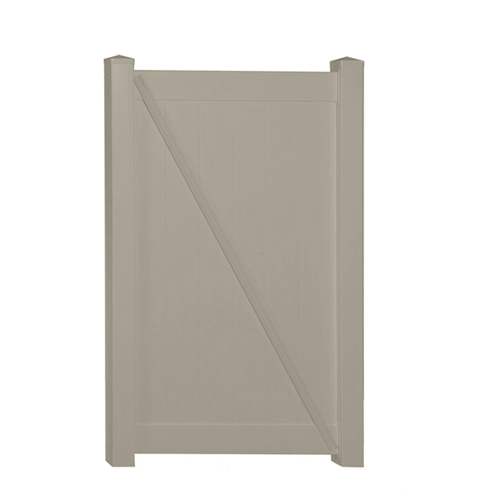 Khaki Savannah vinyl privacy fencing gate stock image