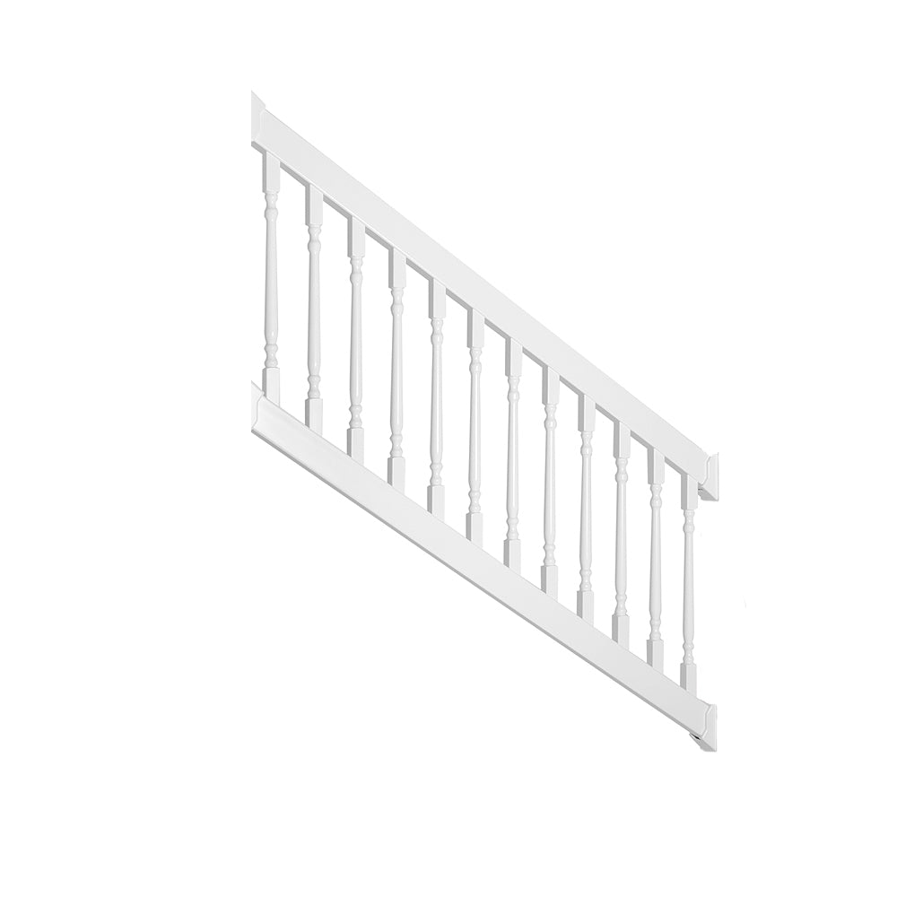 White Burlington vinyl stair railing stock image