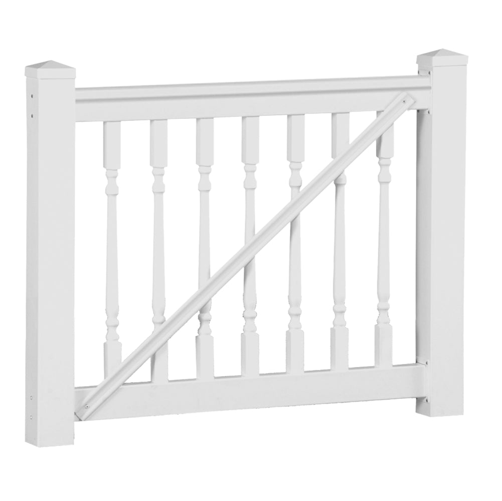White Addison vinyl railing gate stock image